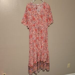 R.Vivimos Womens Summer Cotton Short Sleeve V Neck Floral Print Bohemian Large